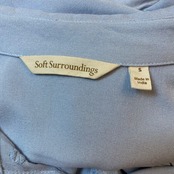 Soft Surroundings Button Front Embroidered Shirt Womens Size S Blue Boho - Picture 2 of 8